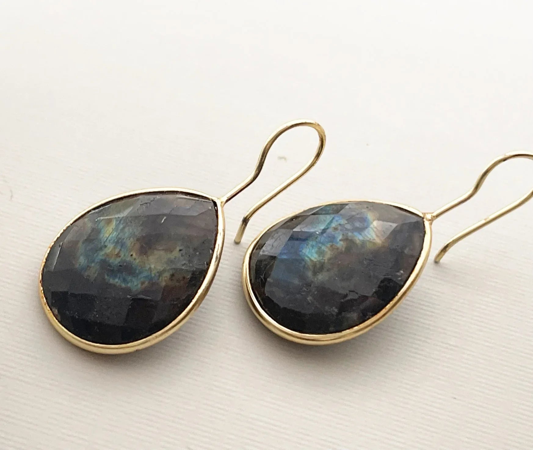 One of a Kind Labradorite Teardrop Earrings – Vermeil over Sterling
