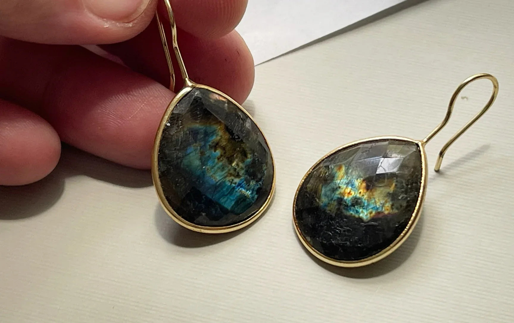 One of a Kind Labradorite Teardrop Earrings – Vermeil over Sterling