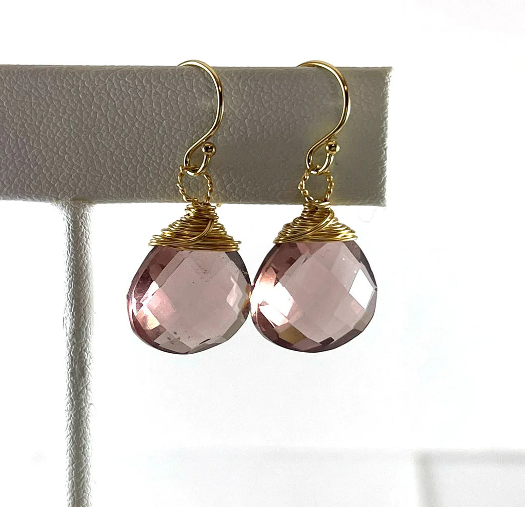 One of a Kind Morganite Earrings – Gold Filled Wire Wrapped Gemstones – Handmade in Raleigh, NC