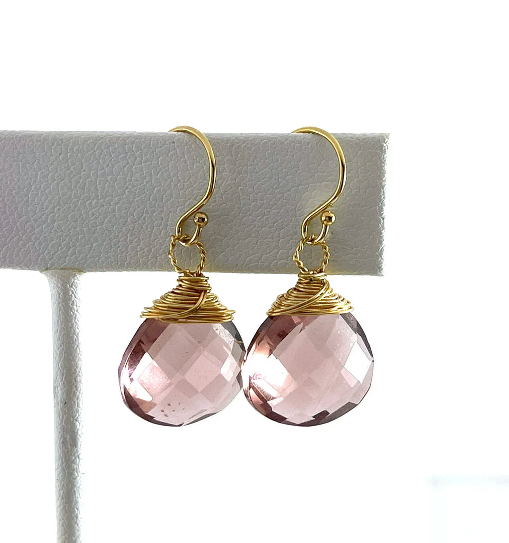 One of a Kind Morganite Earrings – Gold Filled Wire Wrapped Gemstones – Handmade in Raleigh, NC