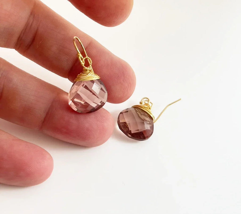 One of a Kind Morganite Earrings – Gold Filled Wire Wrapped Gemstones – Handmade in Raleigh, NC