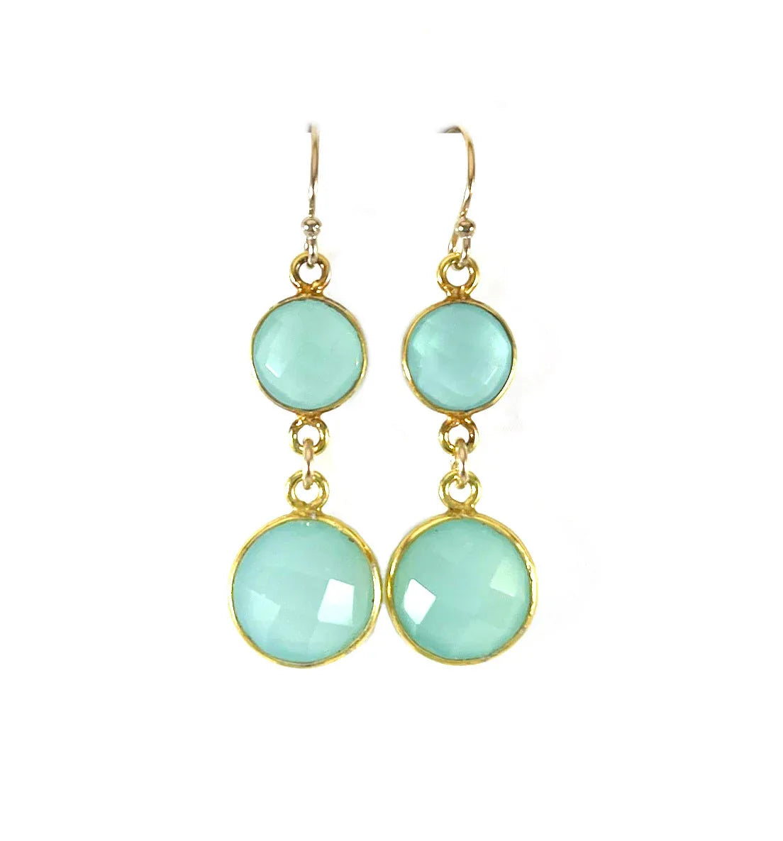 Double Drop Blue Chalcedony Earrings – 14k Gold Filled, 1.5”