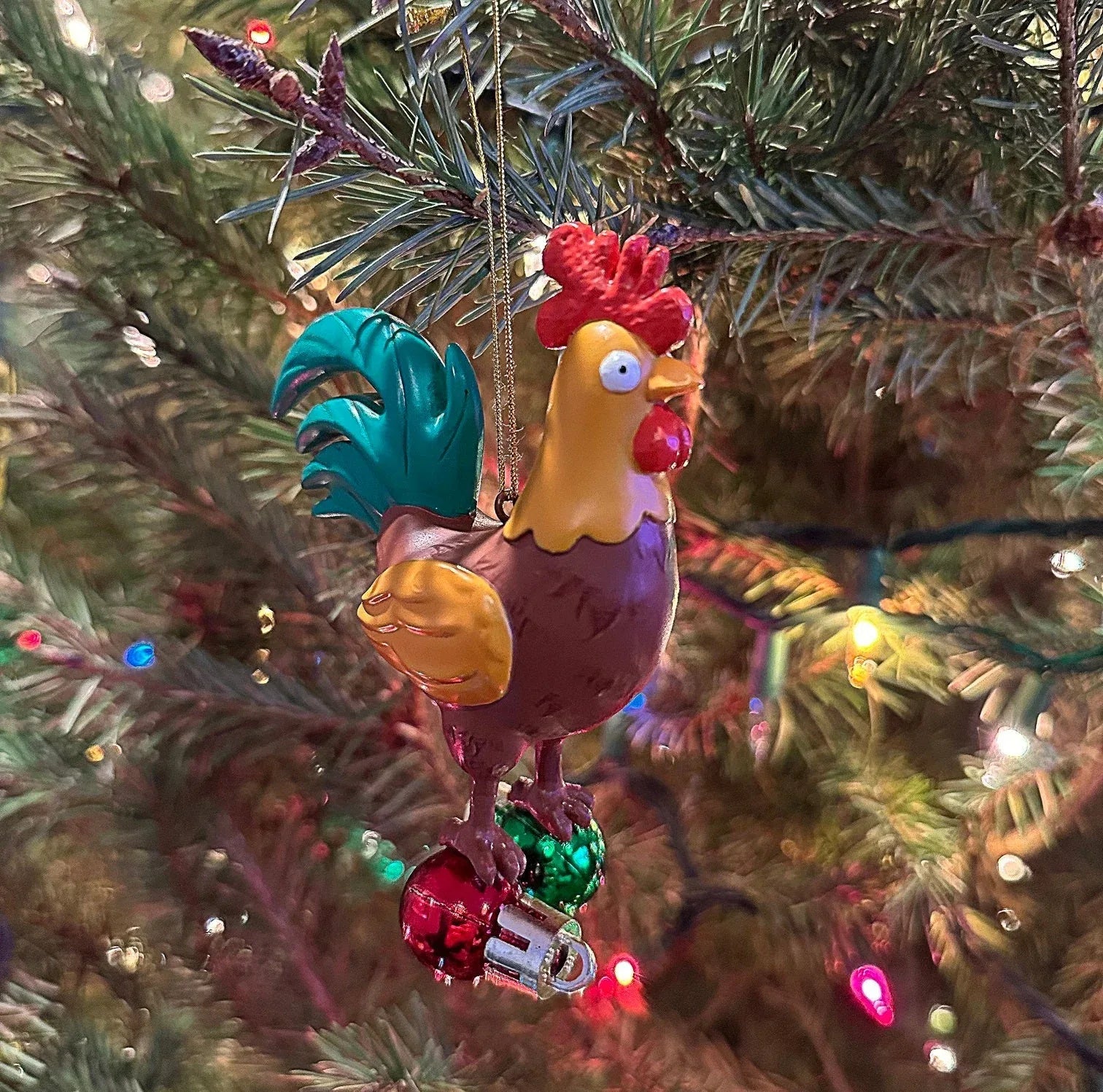 Cock and Bulbs Funny Christmas Ornament Decoration