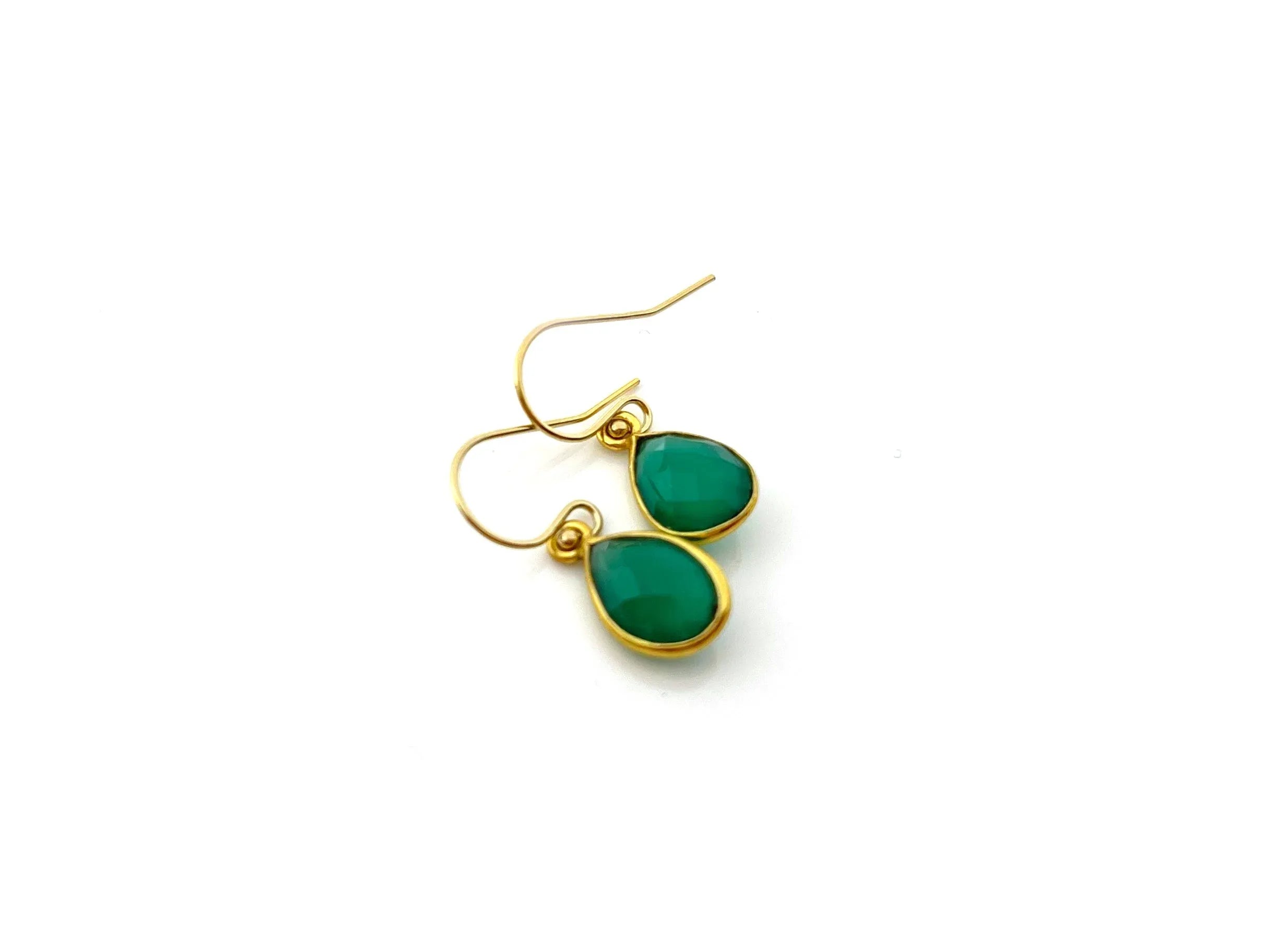 Dainty Green Onyx Drop 14k Gold Filled Earrings