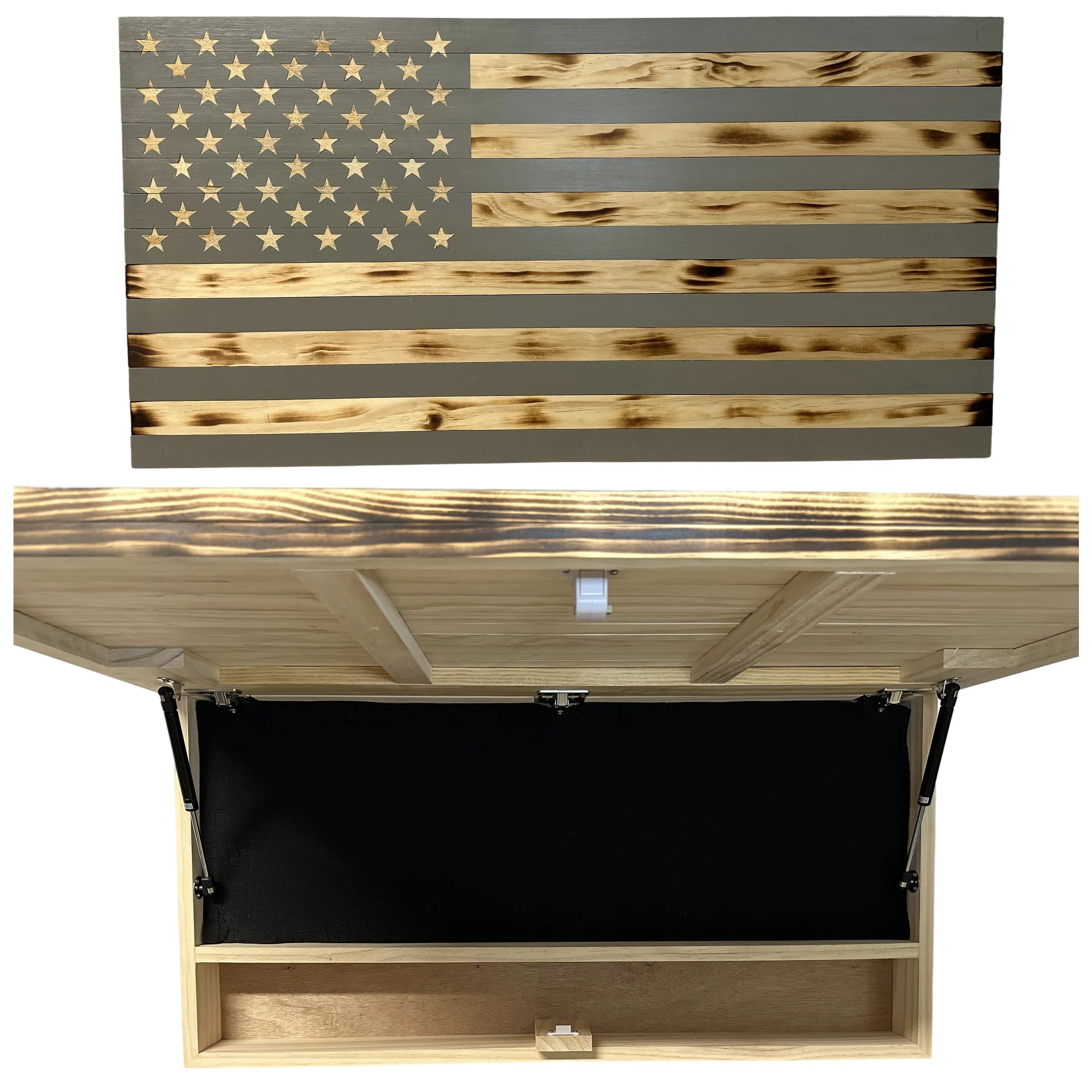Classic Burnt Wood American Flag Gun Storage Cabinet (Gray)