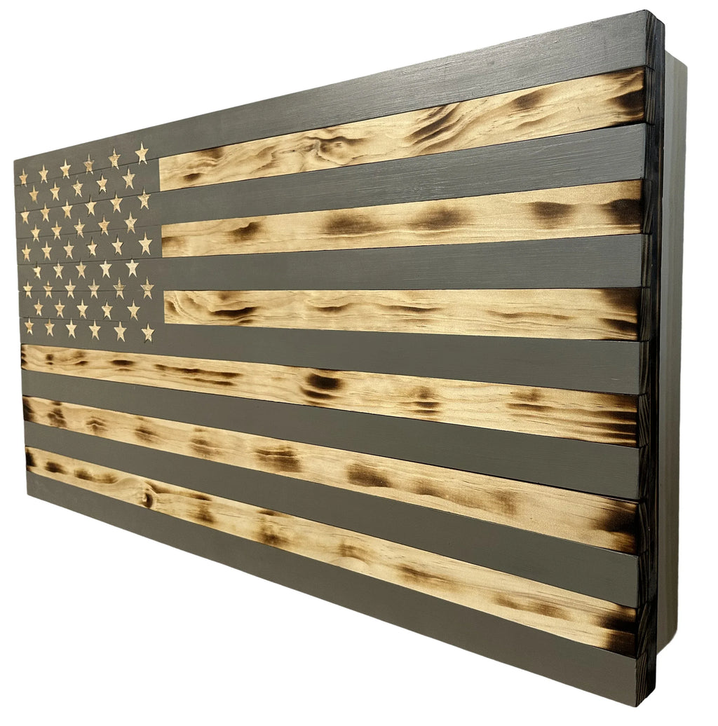 Classic Burnt Wood American Flag Gun Storage Cabinet (Gray)