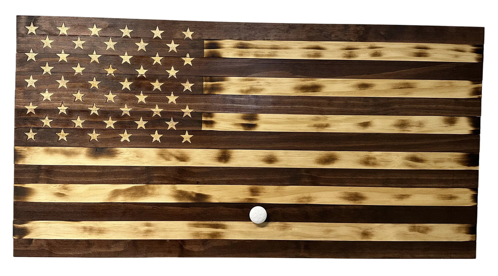 Rustic American Flag Hidden Gun Storage Cabinet Burnt Wood and Red Mahogany