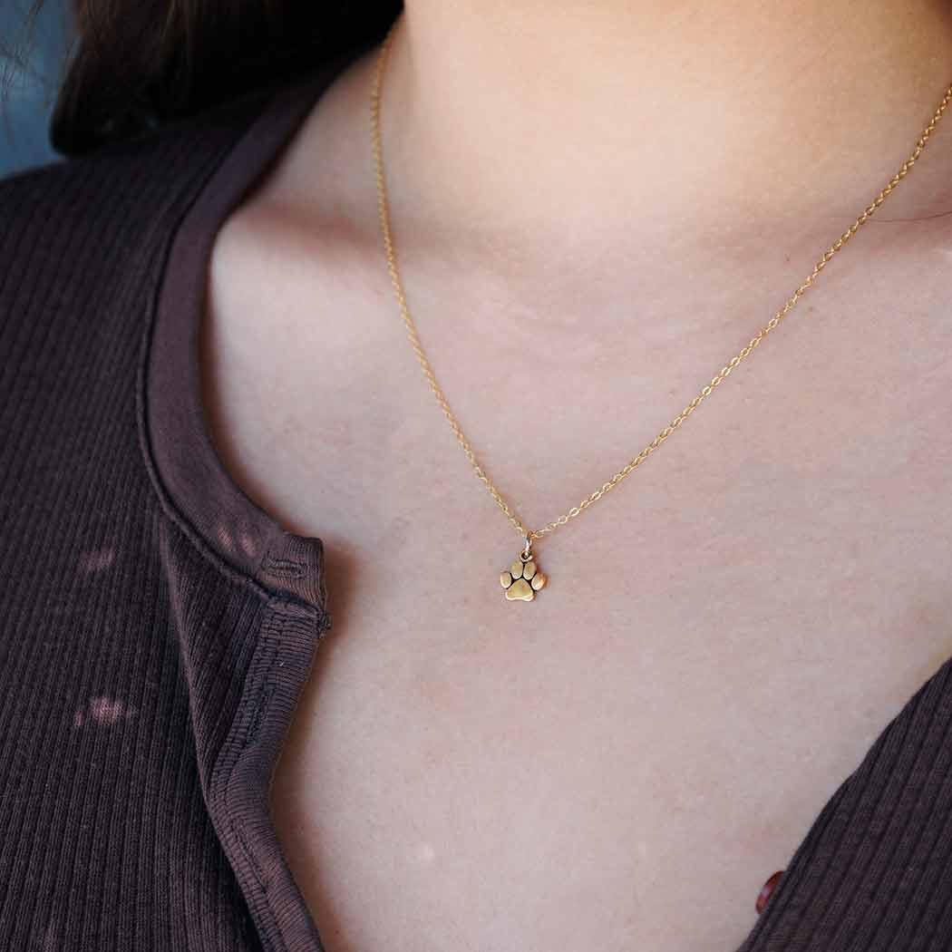 Paw Print Gold Charm Necklace - Dainty 14k Gold Filled Jewelry