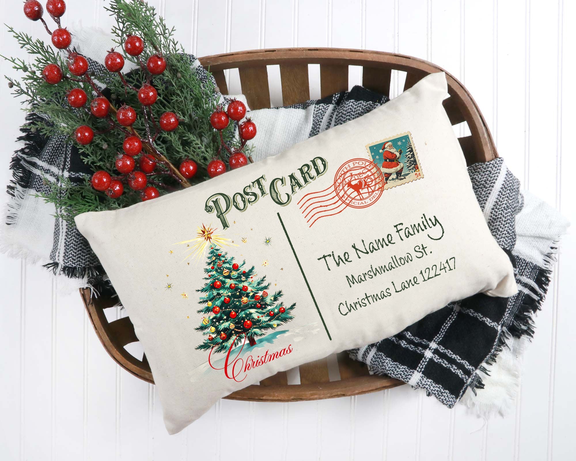 Christmas Post Card (Customizable) Pillow Cover 12x20