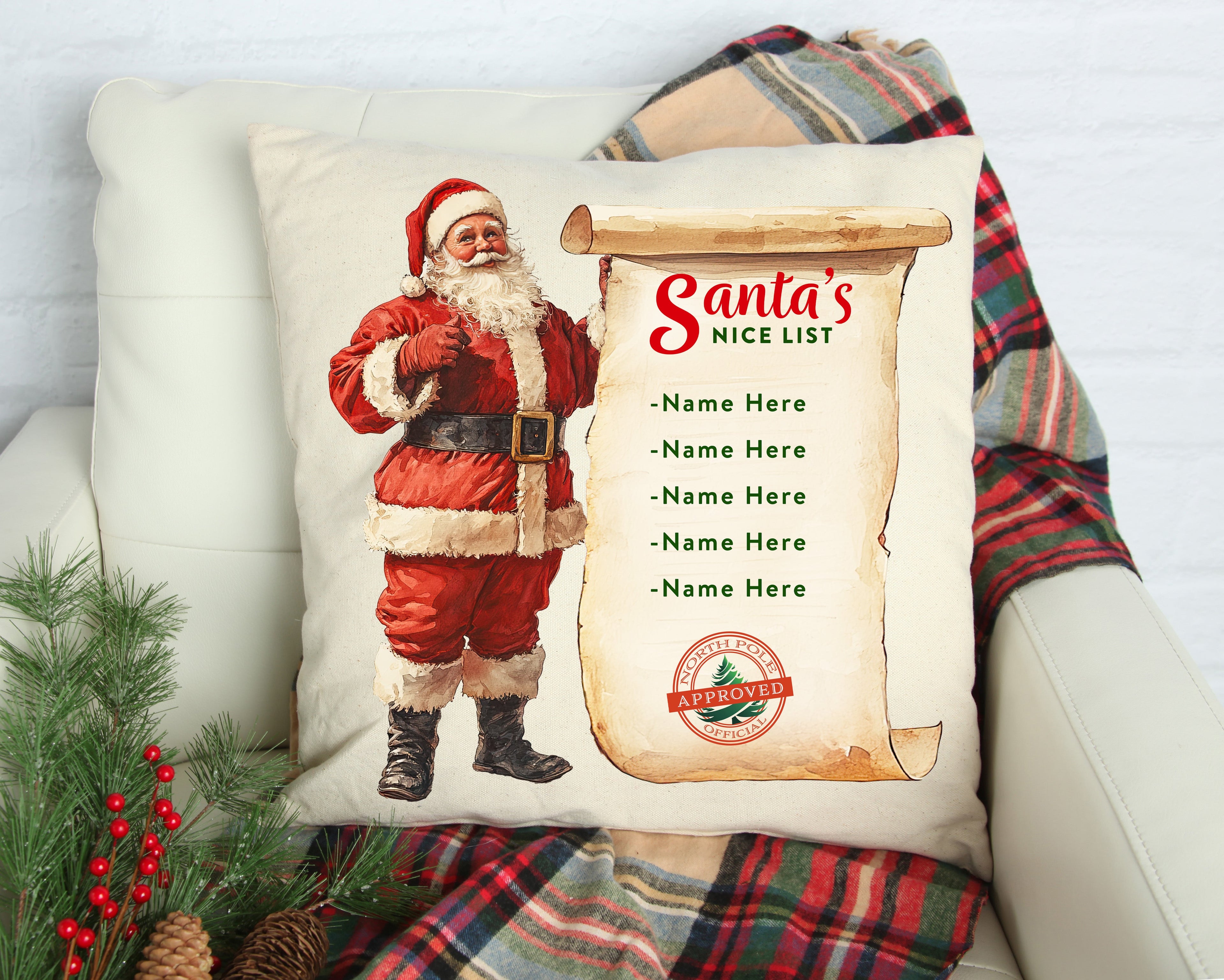 Santa's Nice List(Customizable) Pillow Cover 18x18