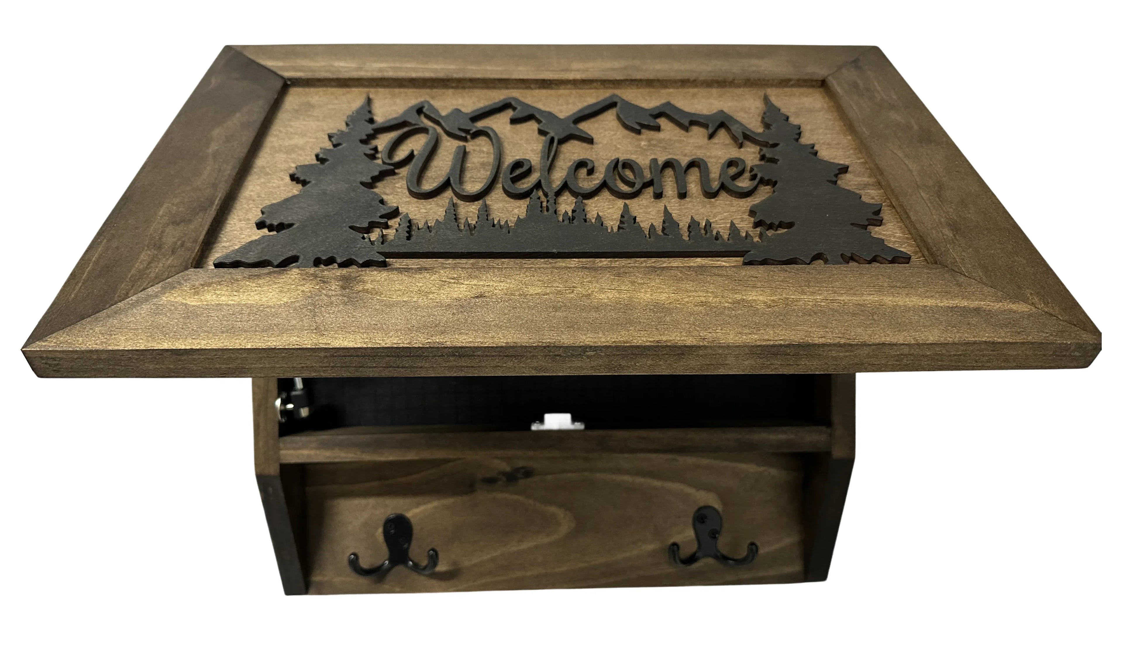 Rustic Mountain Welcome Wall-Mounted Gun Cabinet – Concealed Lockable Storage for Your Home