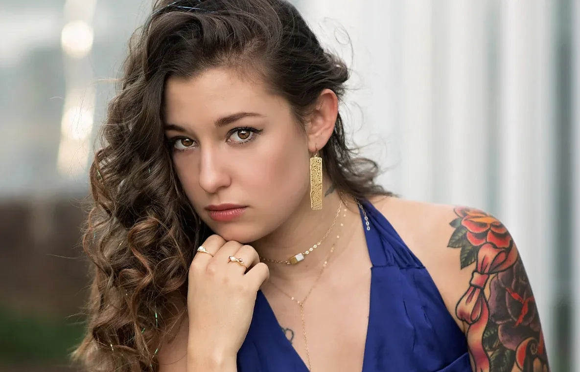 14k Gold Rectangle Filigree Dangle Mesh Earrings