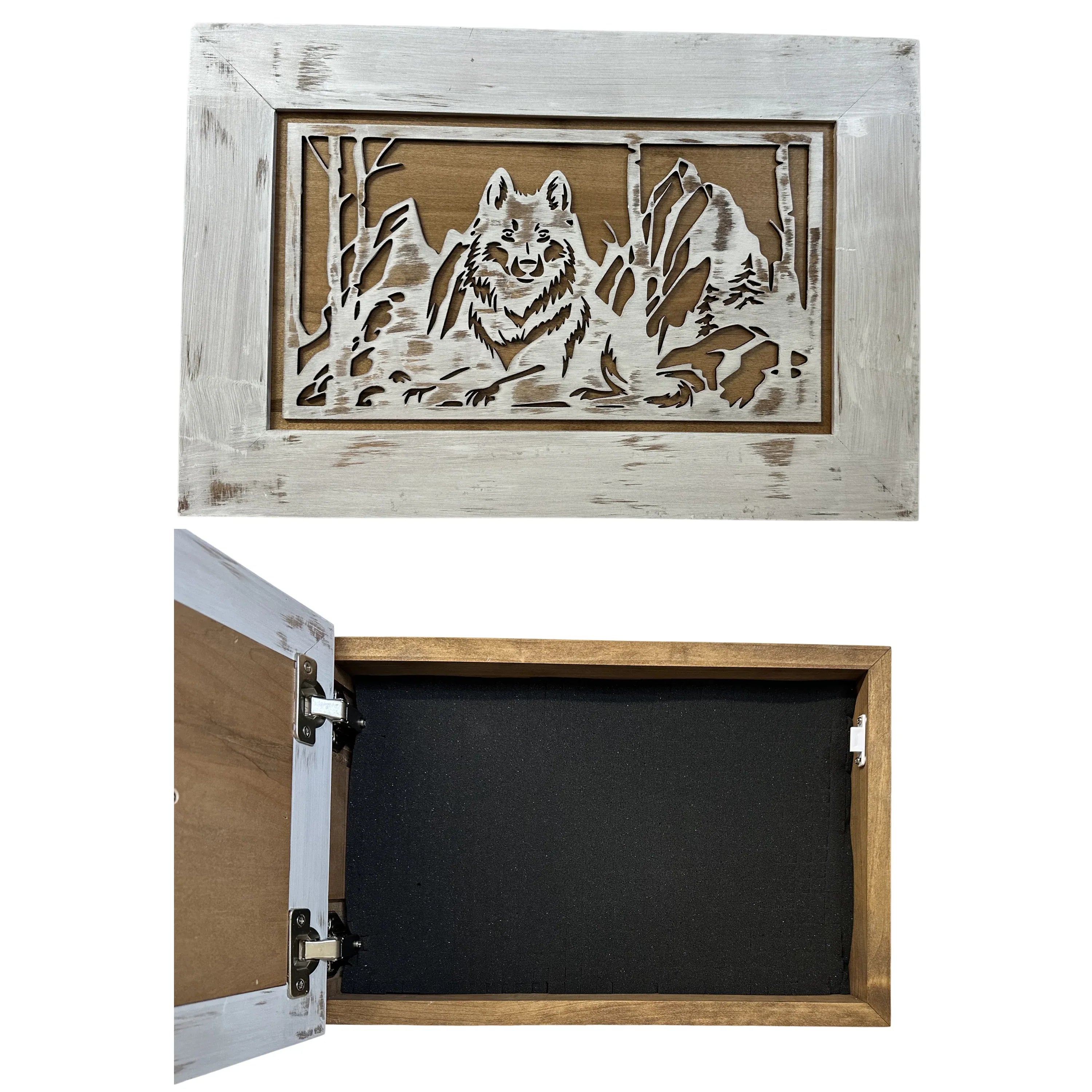 Decorative White Wolf Gun Cabinet Wall-Mounted & Lockable – Weapon Safe for Protective Gun Keeping & Household Defense Equipment