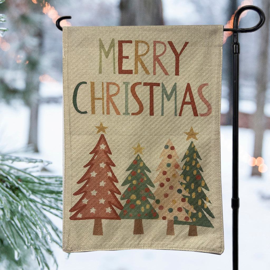 White Merry Christmas Trees Garden Flag