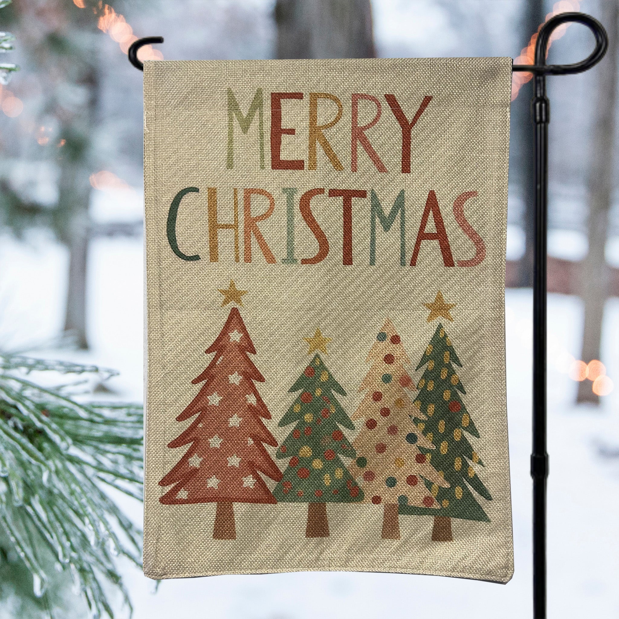 White Merry Christmas Trees Garden Flag