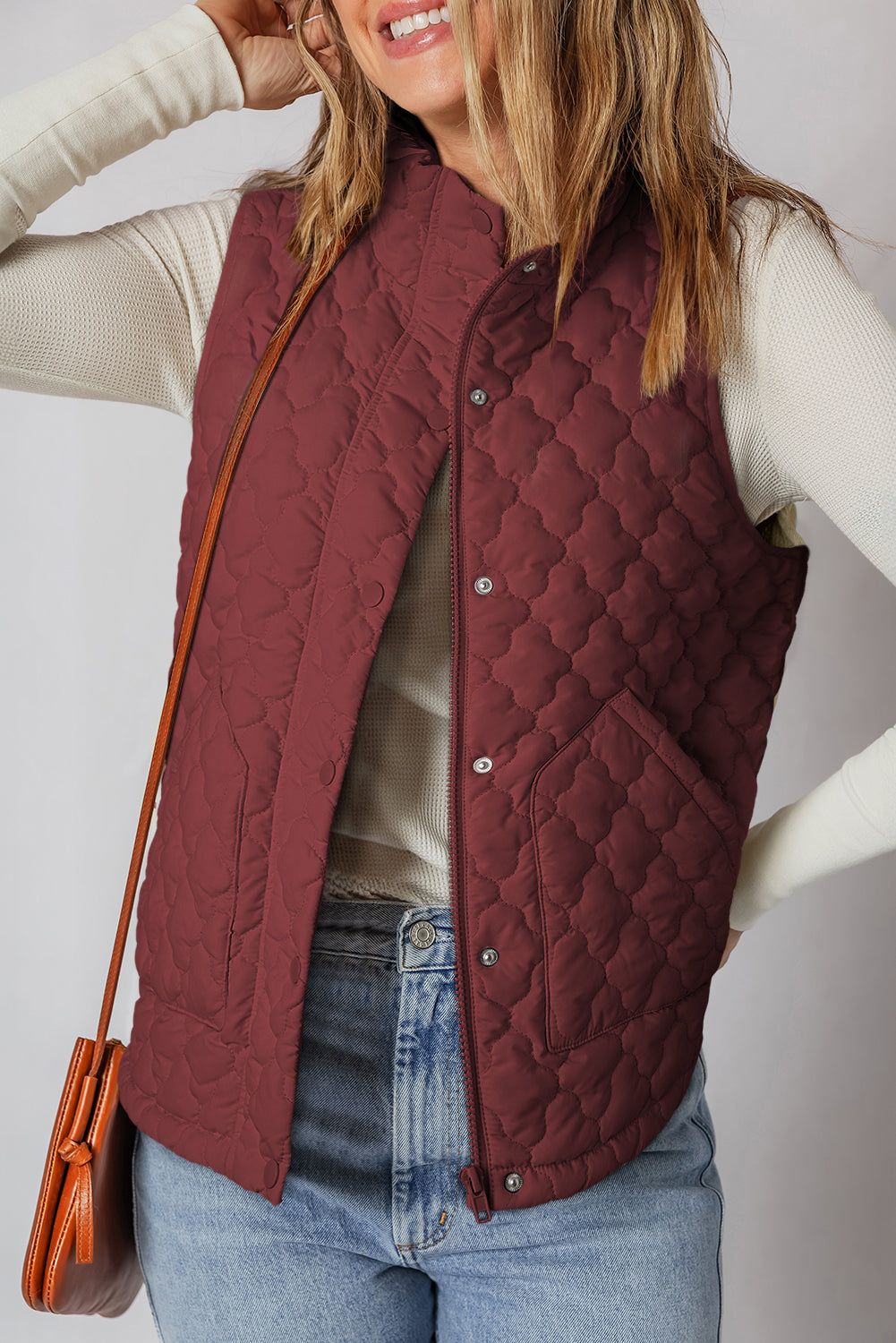 Quilted Zip-Up Snap Button Pocketed Vest