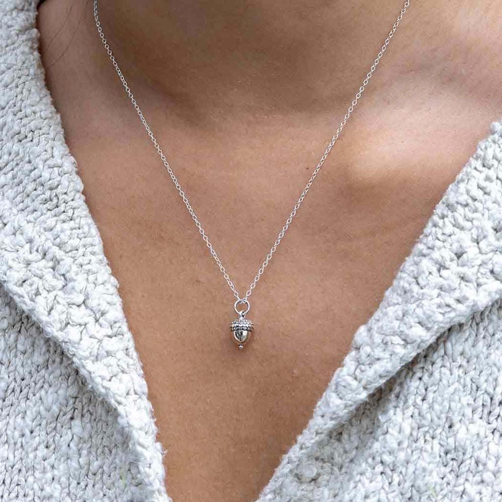 Acorn Charm - Dainty Sterling Silver Necklace - Handmade Jewelry