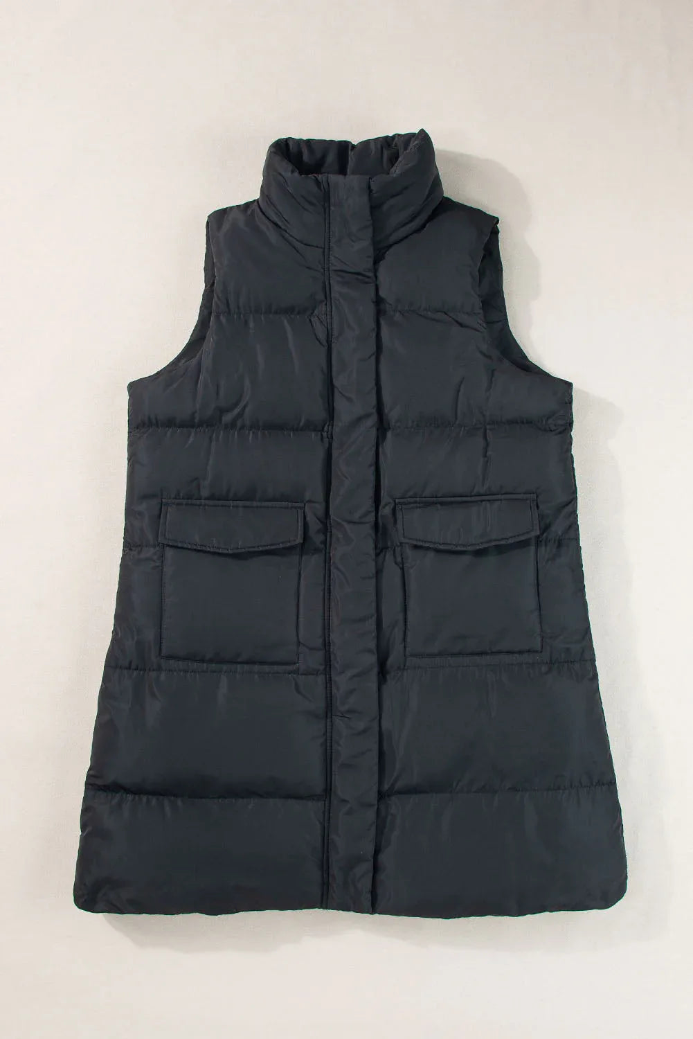 Solid Zip-Up Pocketed Puffer Vest