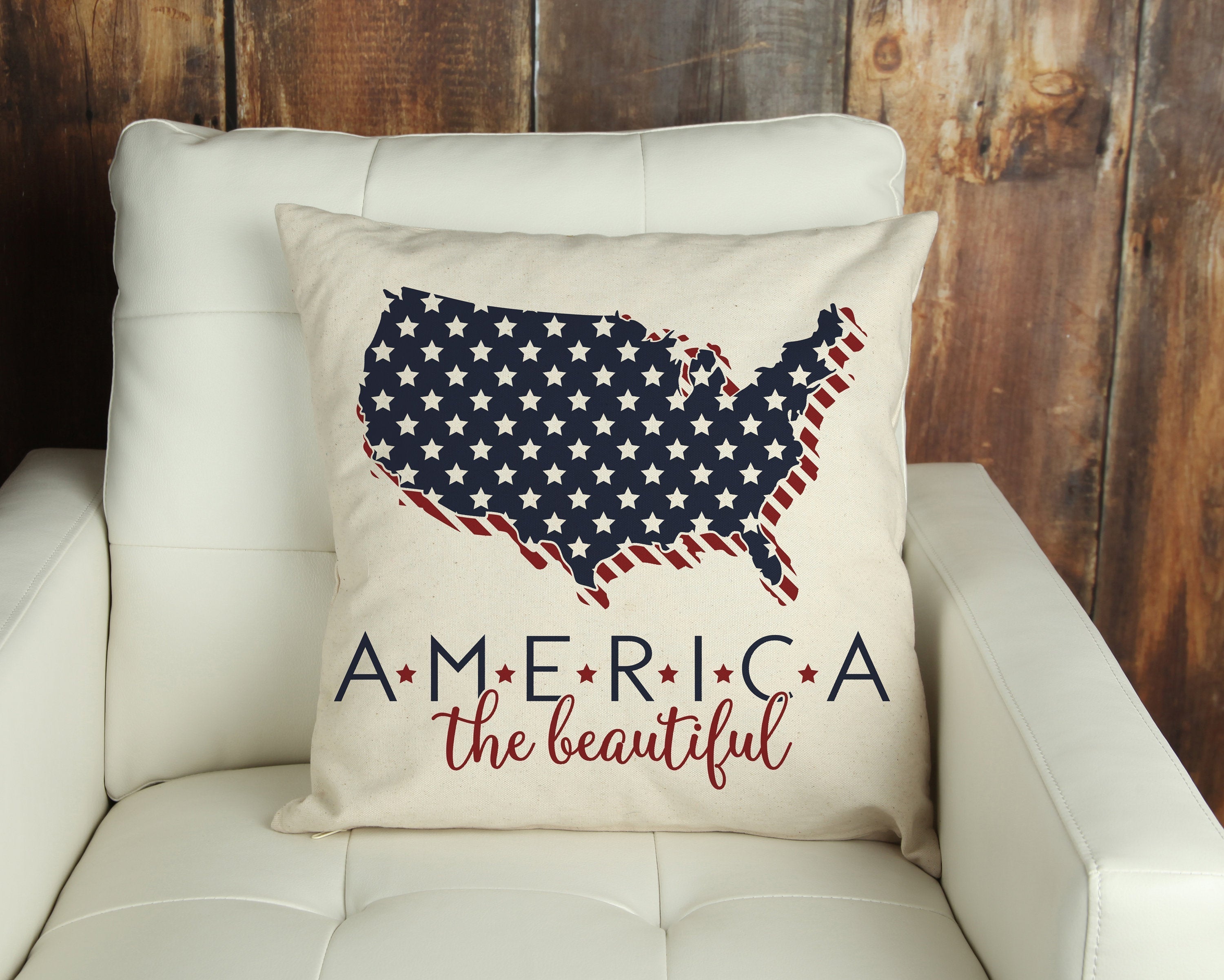 America The Beautiful Pillow Cover 18x18 inch- Fourth of July- Independence Day