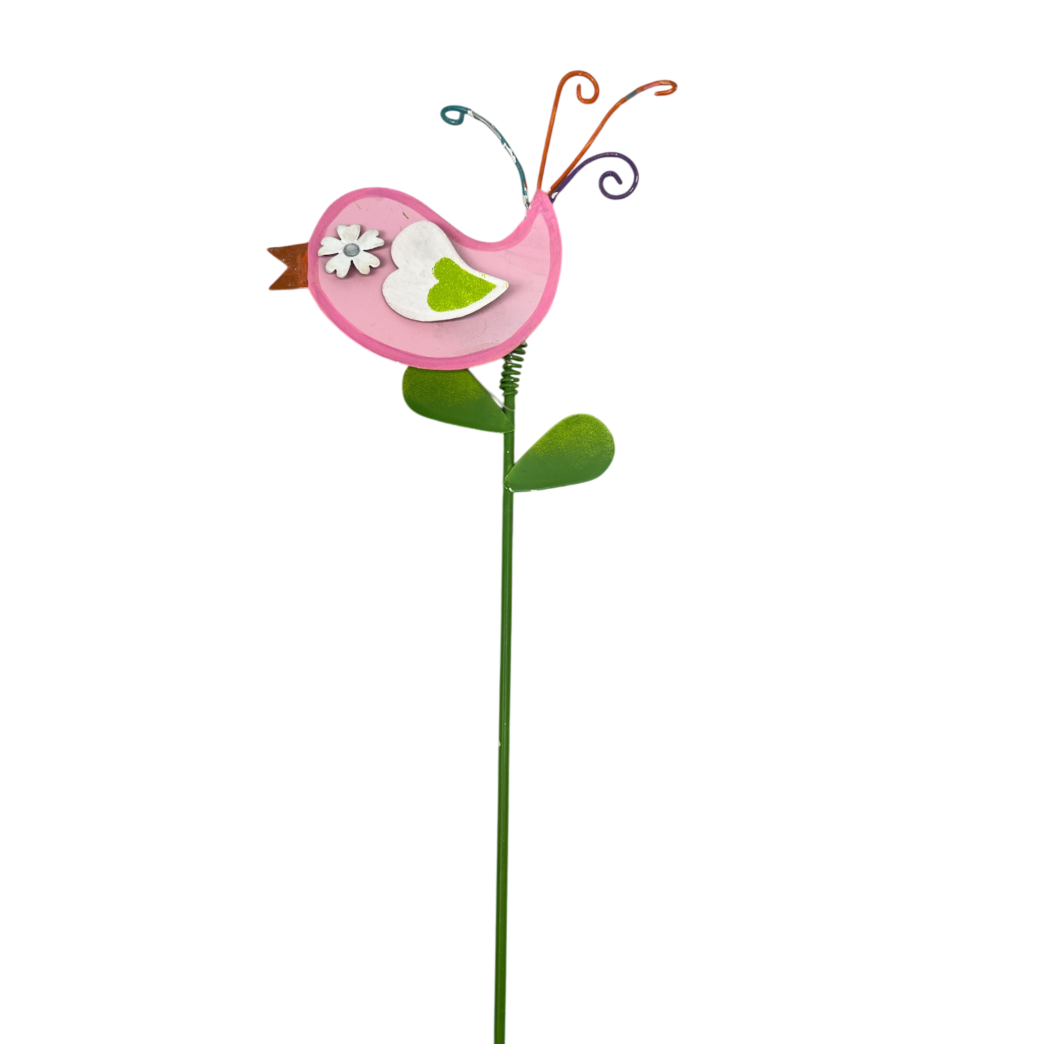 15 Inch Metal & Wood Spring Stake - Pink Bird