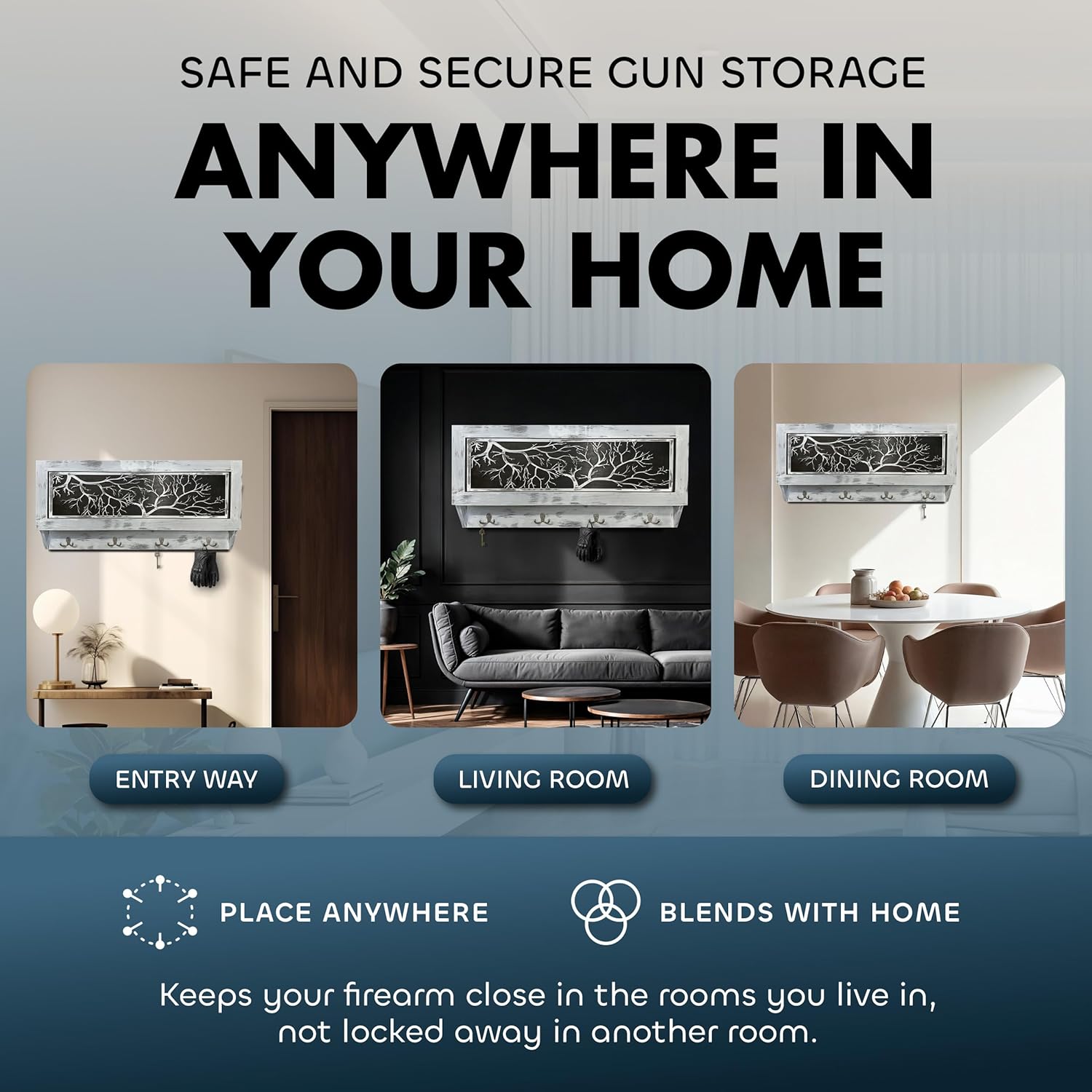 Winter Family Tree Gun Concealment Decor - Handcrafted Wooden Gun Cabinets - Gun Shelf Hidden Storage for Rifles, Shotguns, & Handguns - Quick Access Hidden Wall Safe