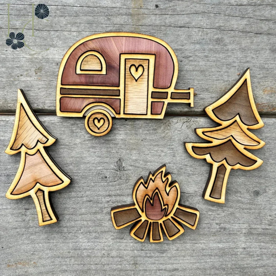 Camping Wood Magnet Set