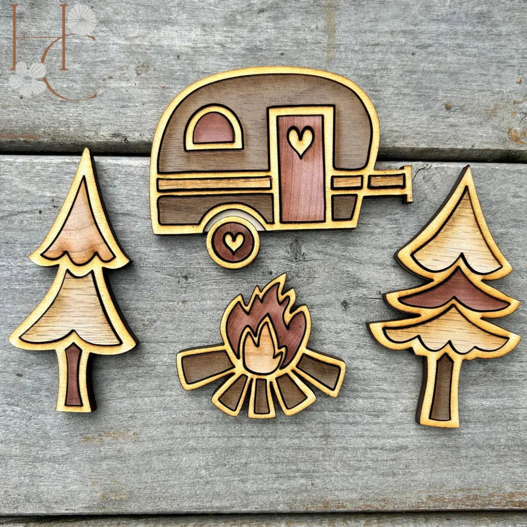 Camping Wood Magnet Set