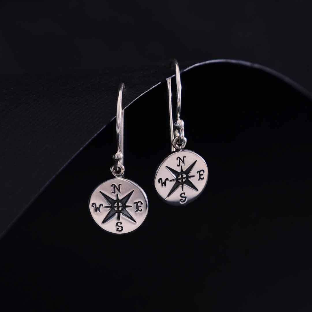 Sterling Silver Compass Dangle Earrings