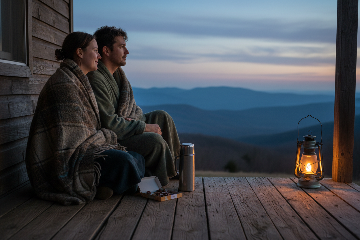 Couple on Mountain Cabin Porch