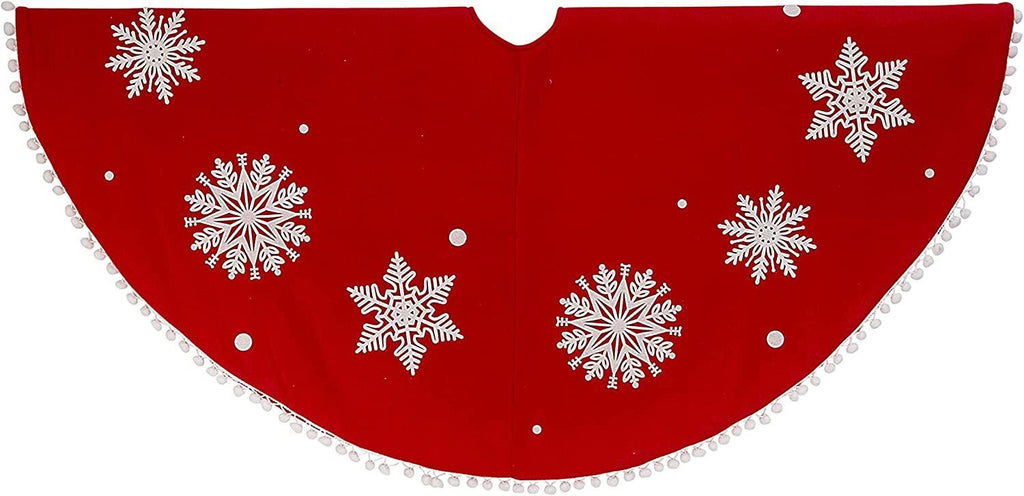 48" Red Felt Pom Pom Tree Skirt