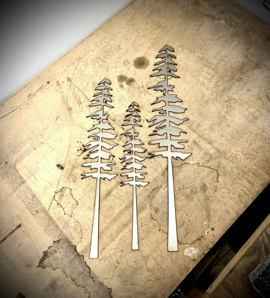 DISCOUNTED - XL Raw Steel Pine Trees - Wall Art