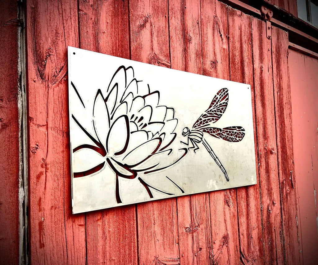 Dragonfly Lotus Steel Wall Art | Garden Panel Wall Hanging