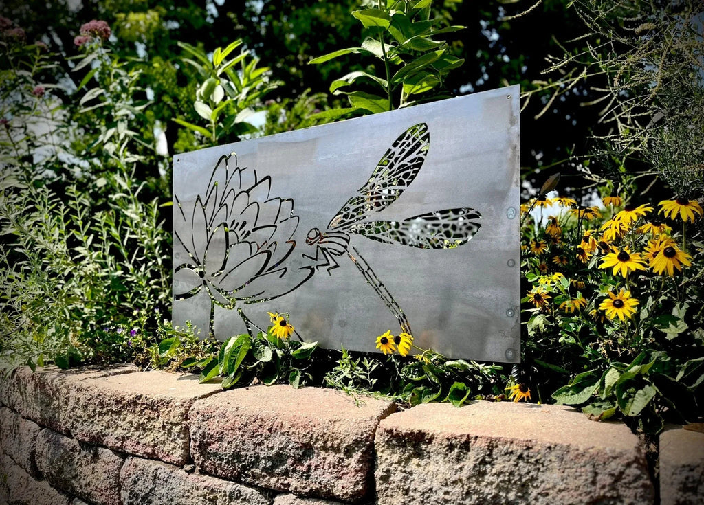 Dragonfly Lotus Steel Wall Art | Garden Panel Garden Panel