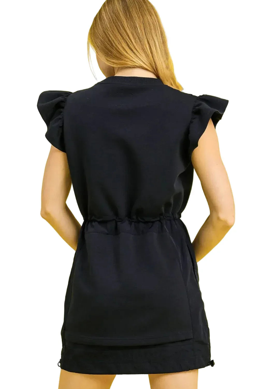 Luxe Knit Ruffle Sleeve Drawstring Mini Dress