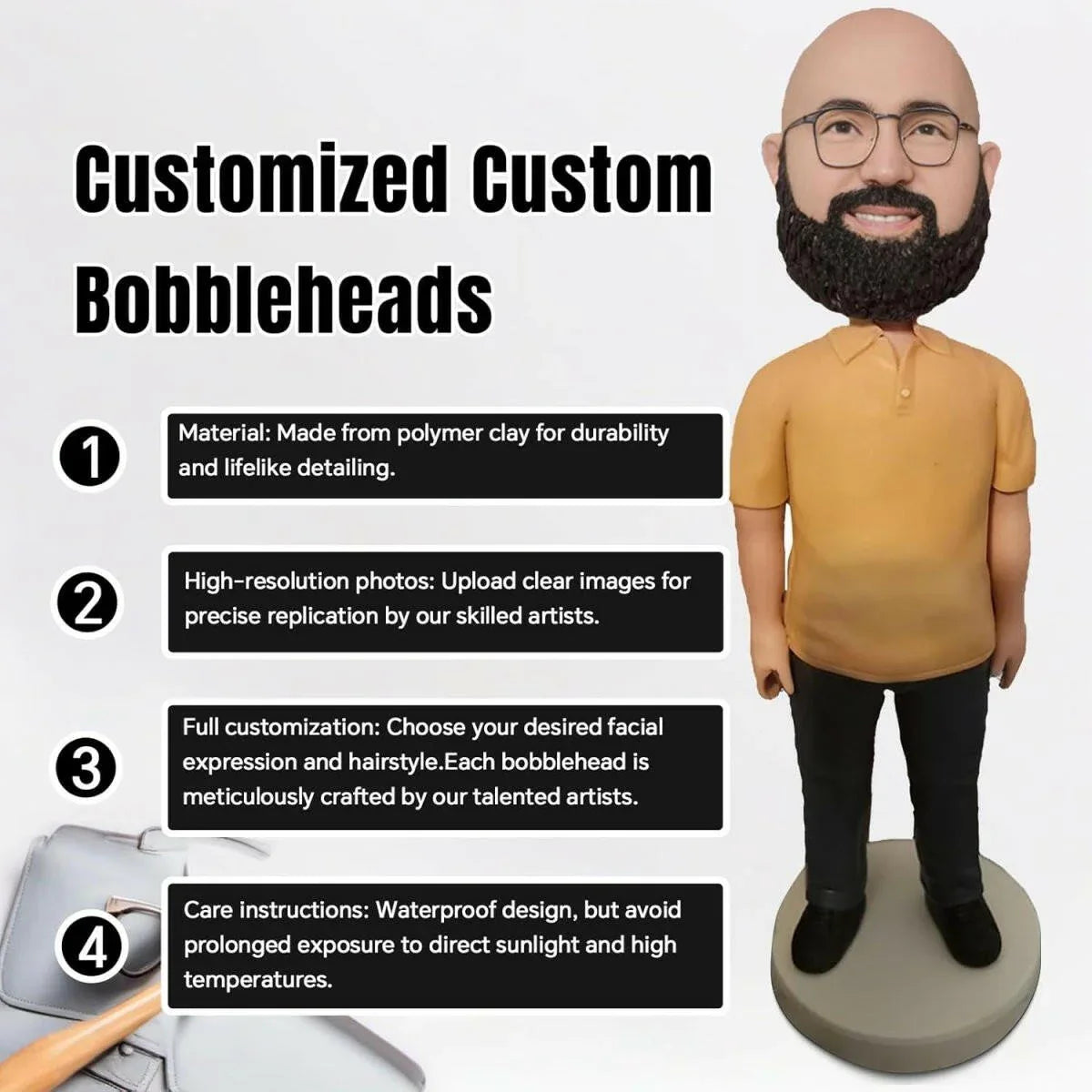 Custom man bobbleheads with 2 cats
