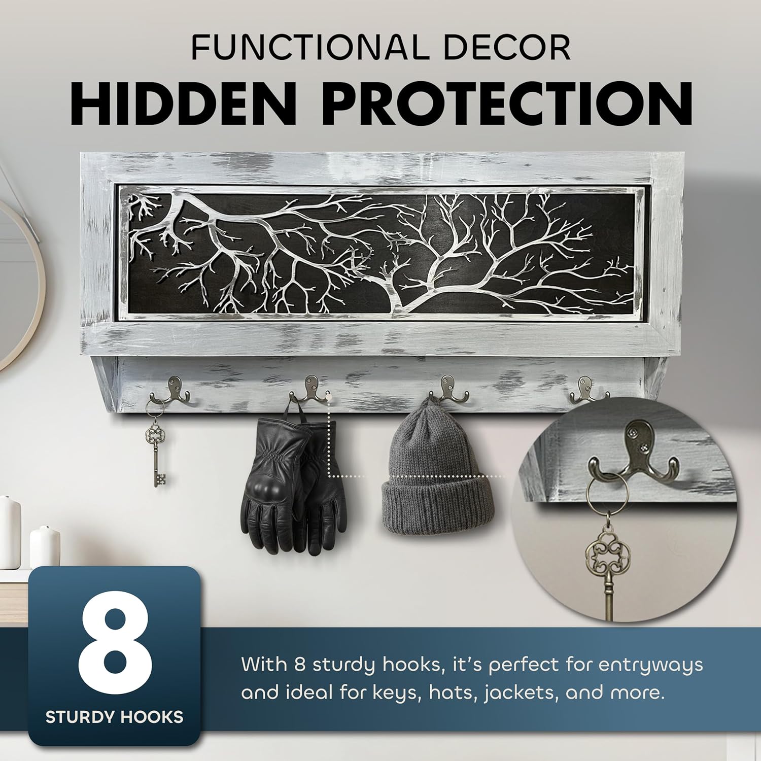 Winter Family Tree Gun Concealment Decor - Handcrafted Wooden Gun Cabinets - Gun Shelf Hidden Storage for Rifles, Shotguns, & Handguns - Quick Access Hidden Wall Safe