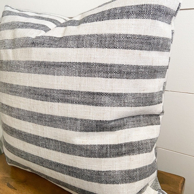 Gray and white medium stripe woven pillow cover 18x18 inch