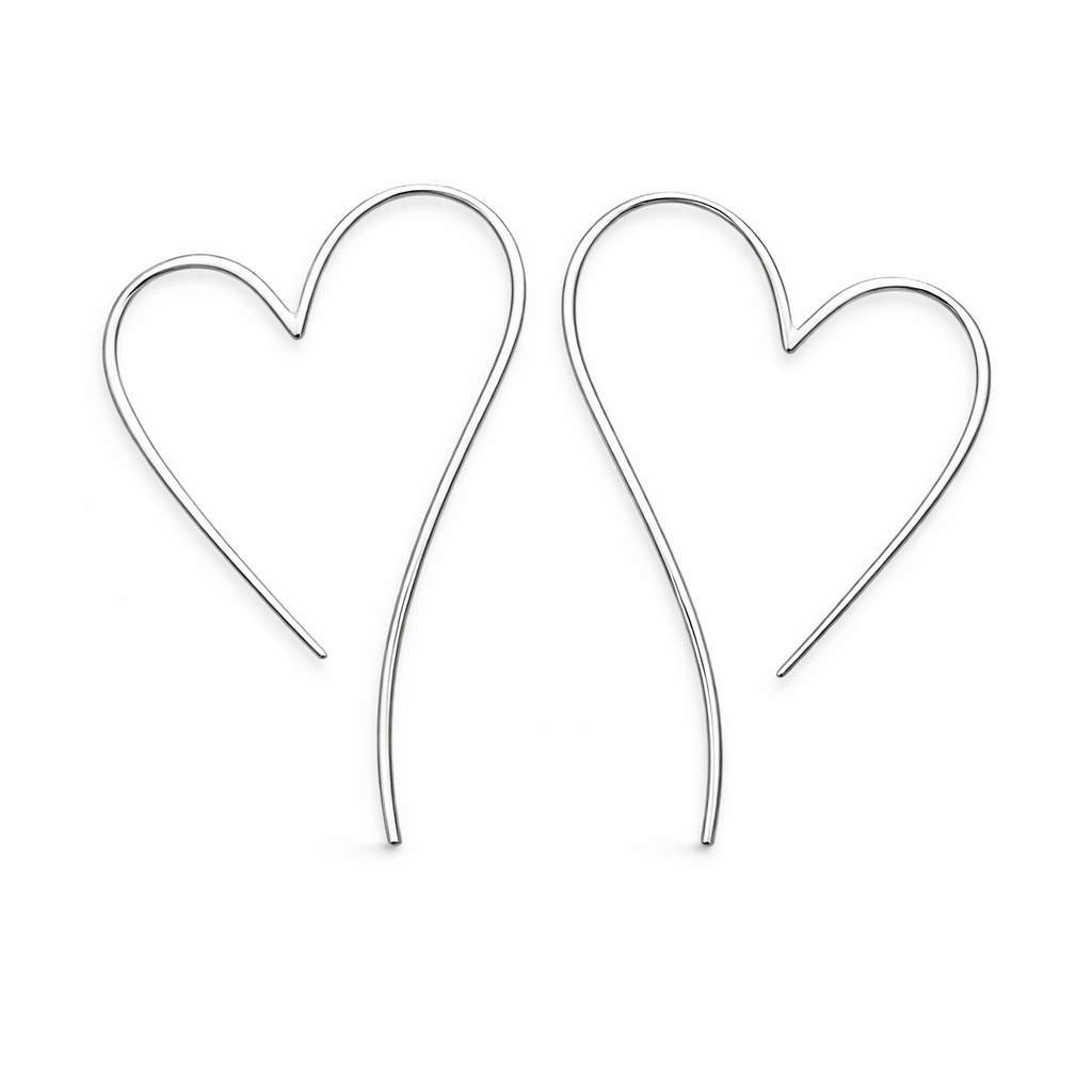 Sterling Silver Wire Heart Hoop Earrings – 39x28mm