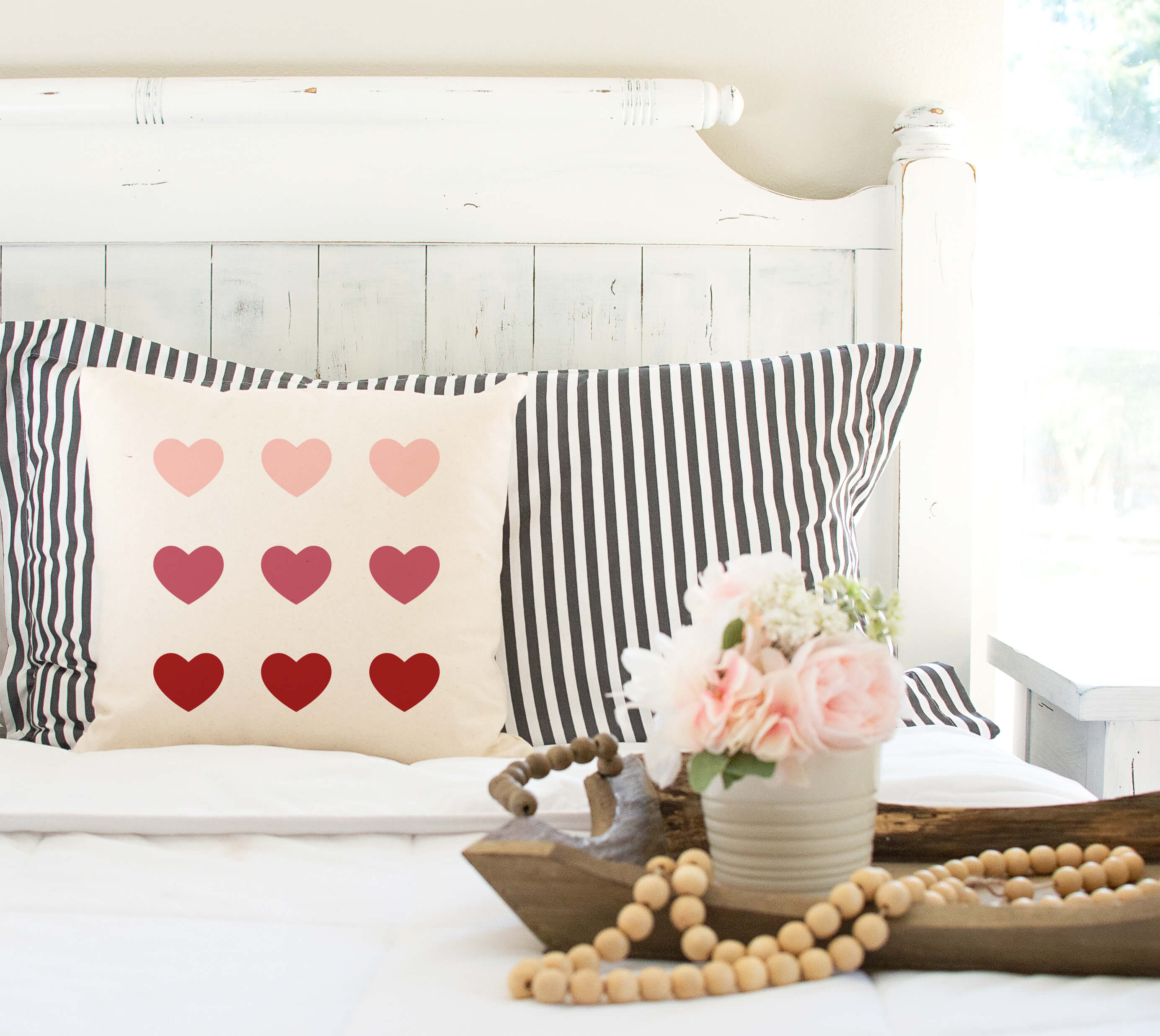 9 Hearts Valentine's Day Throw Farmhouse Pillow Cover 18x18