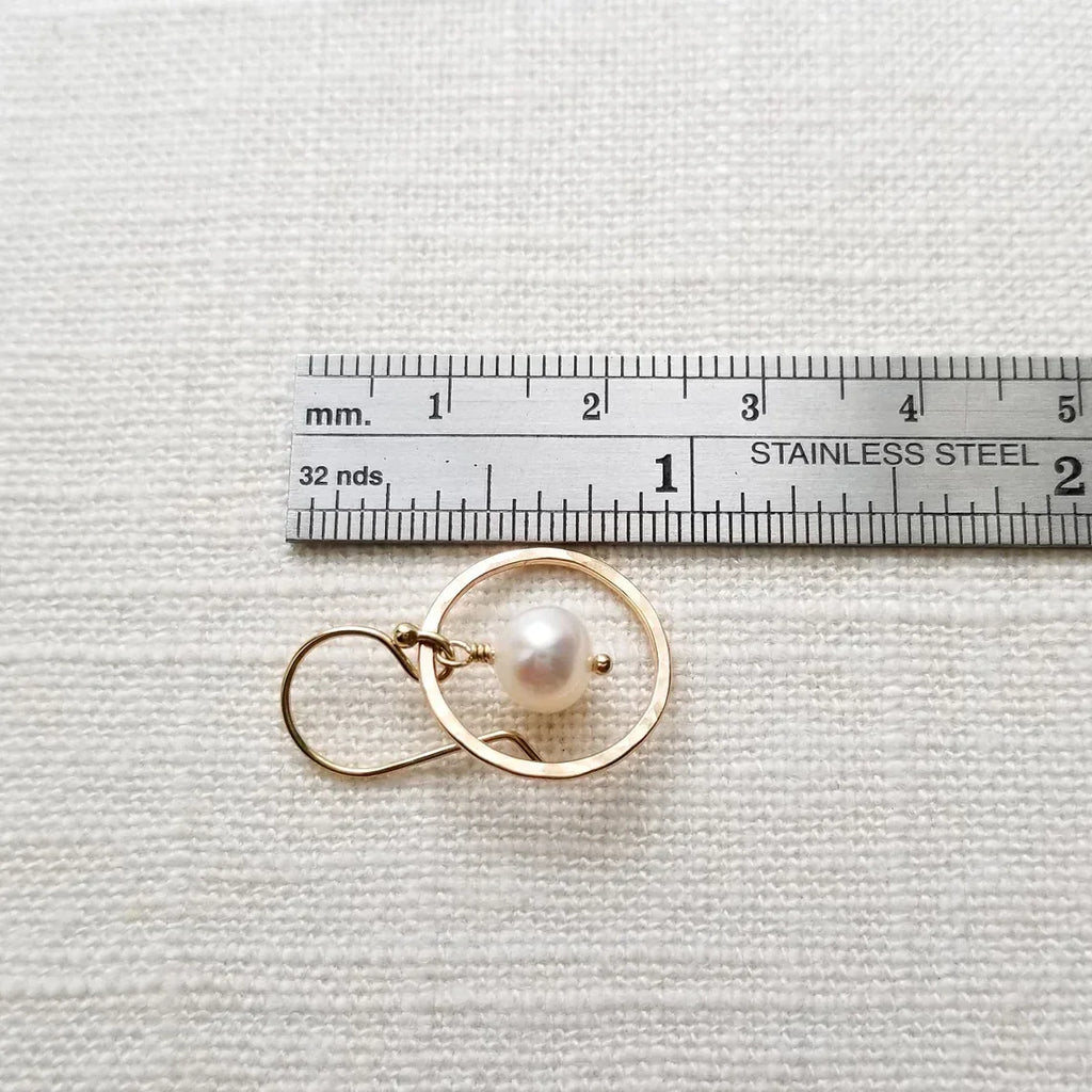 Orbit Pearl Earrings – Hammered Gold Filled Hoops with Freshwater Pearls