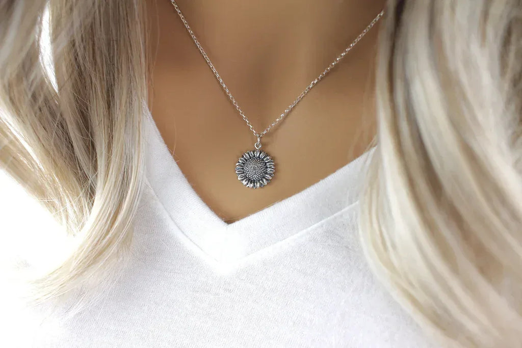 Sterling Silver Sunflower Necklace – 18" Chain, Handmade Jewelry