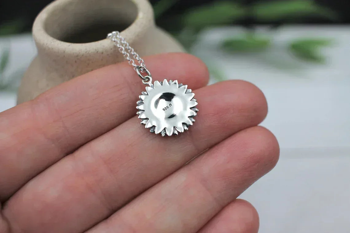 Sterling Silver Sunflower Necklace – 18" Chain, Handmade Jewelry