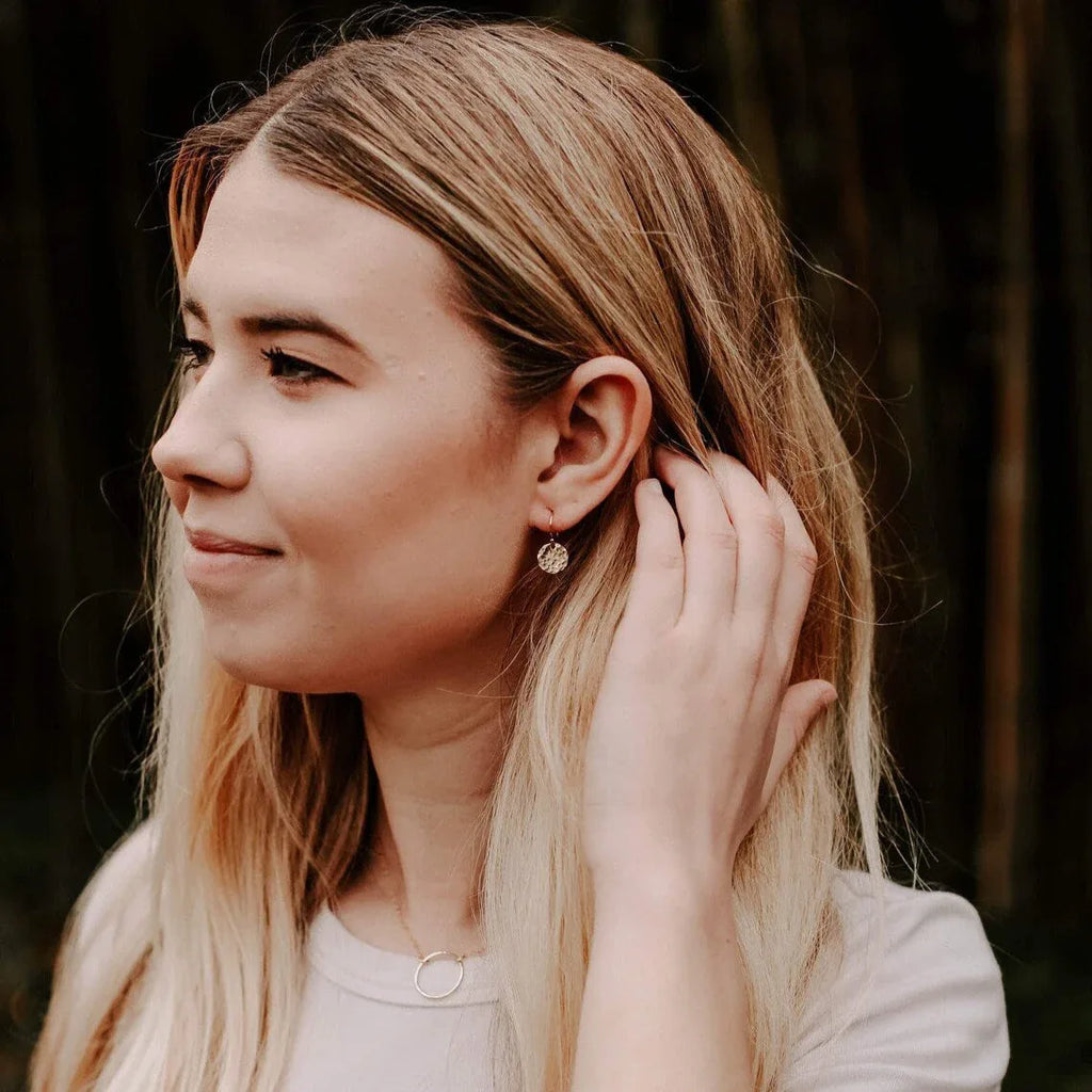 Hammered Disc Earrings – 12mm in Sterling Silver or 14k Gold Filled