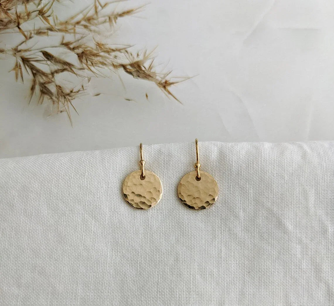Hammered Disc Earrings – 12mm in Sterling Silver or 14k Gold Filled