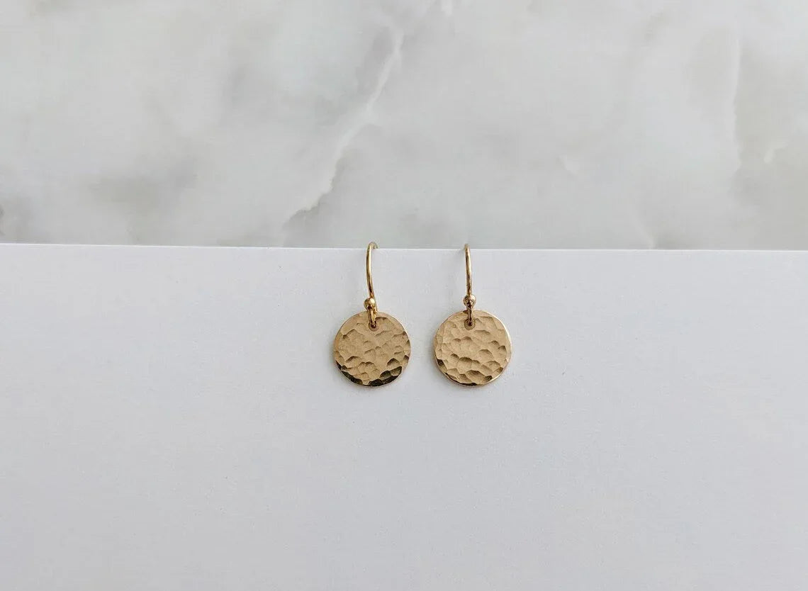 Hammered Disc Earrings – 12mm in Sterling Silver or 14k Gold Filled