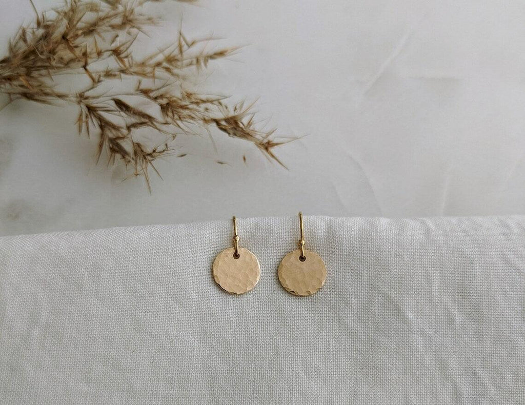 Hammered Disc Earrings – 12mm in Sterling Silver or 14k Gold Filled