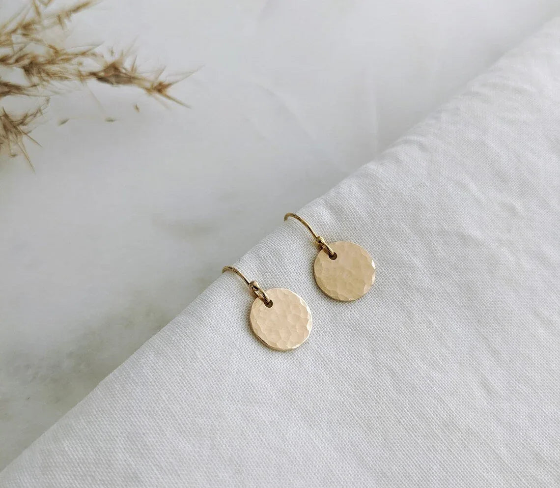 Hammered Disc Earrings – 12mm in Sterling Silver or 14k Gold Filled