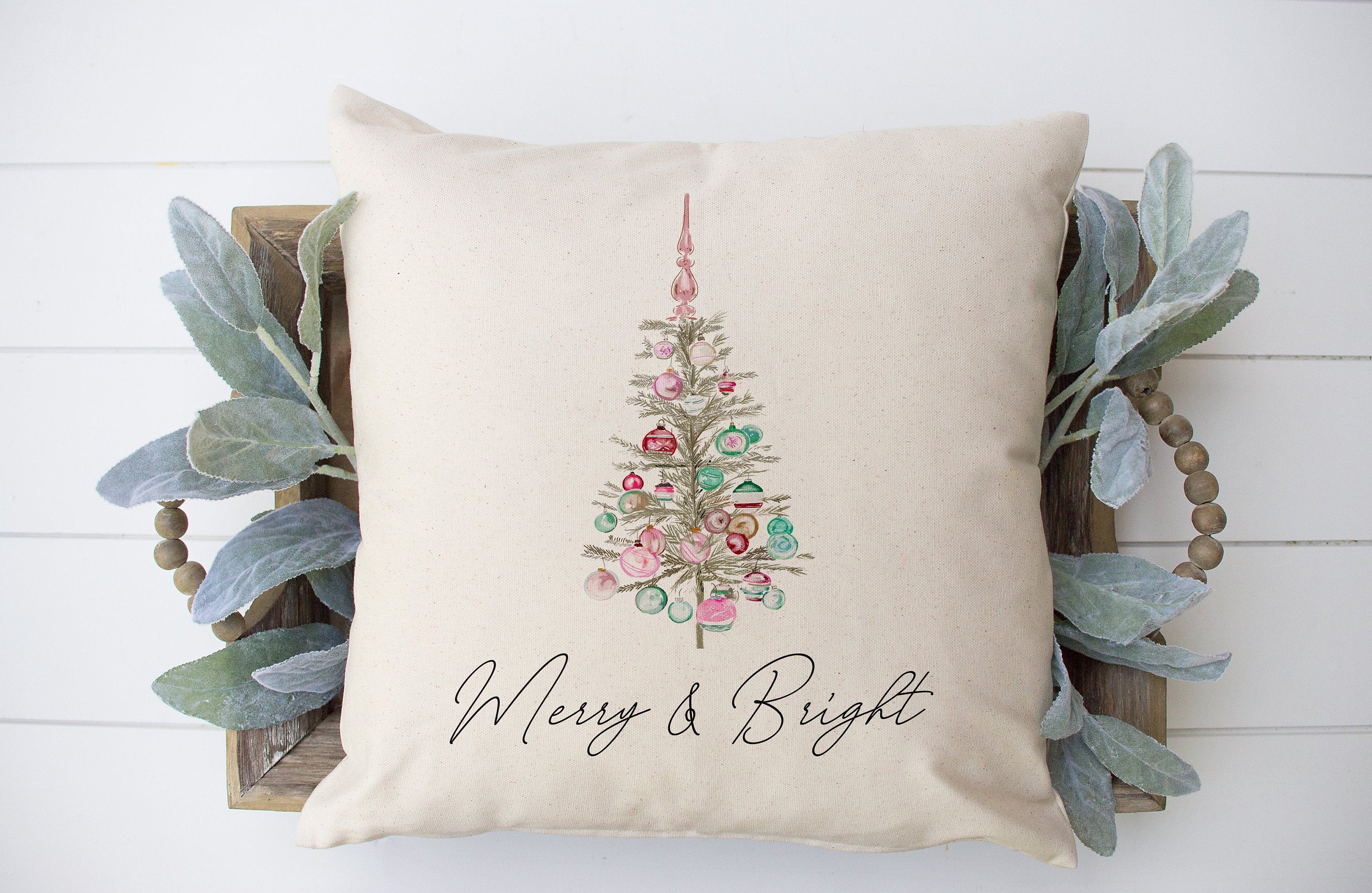 Merry and Bright- Vintage Christmas Tree- 18x18 inch pillow cover #19