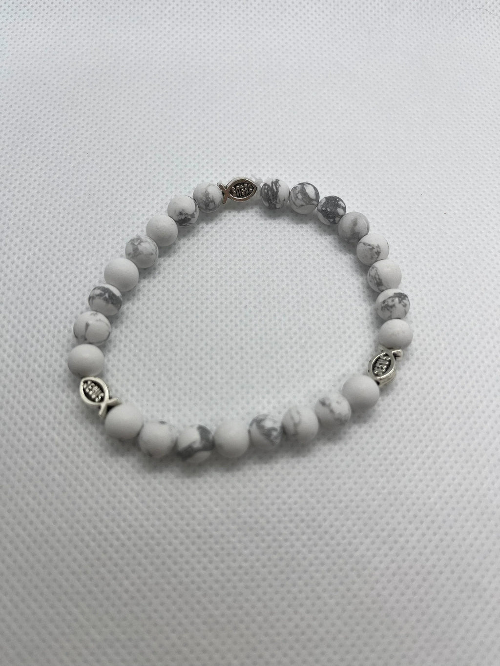 White Marble Jesus Fish Bracelet