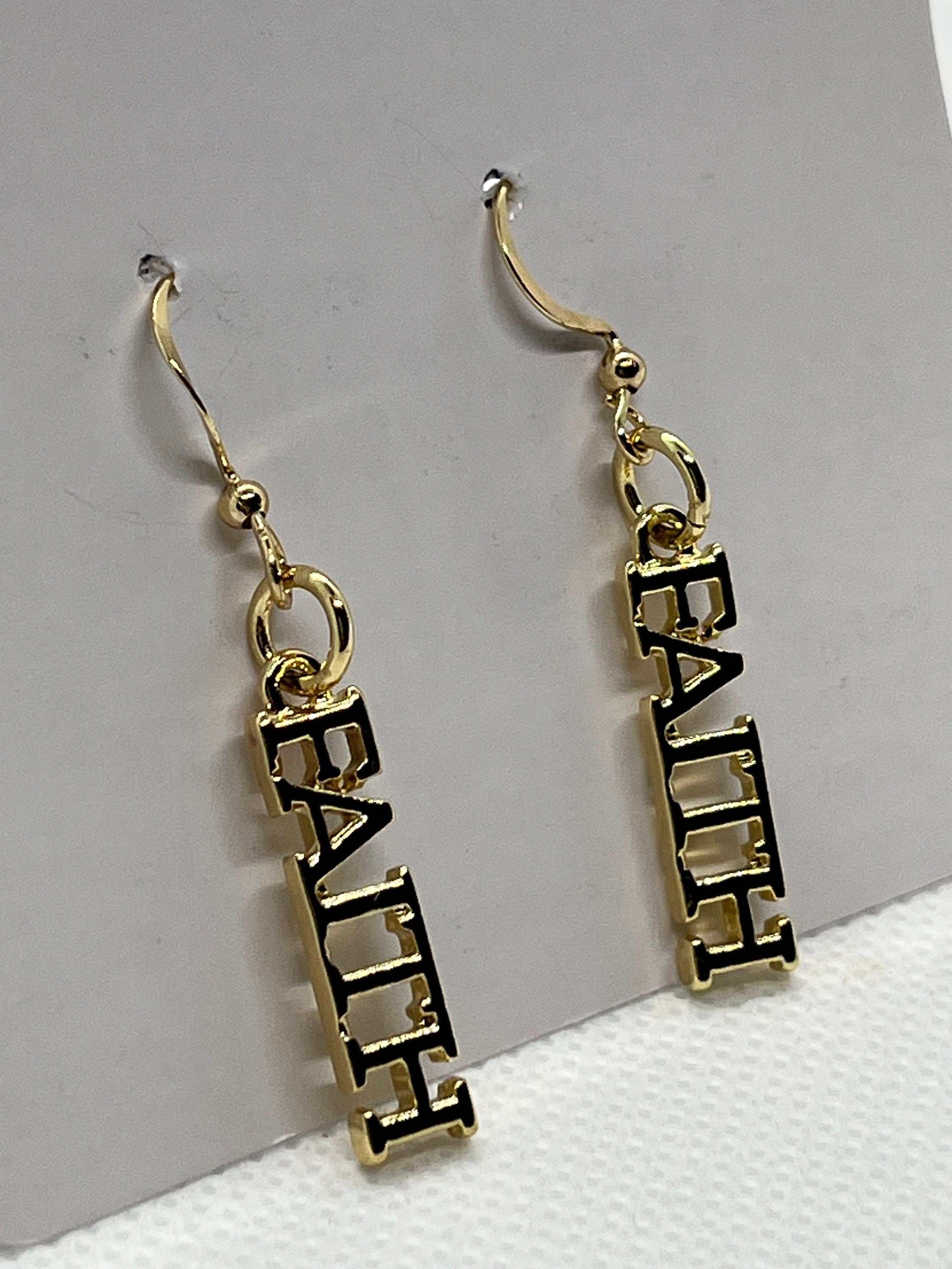 Gold Earrings Faith Dangle 14K Christian Jewelry